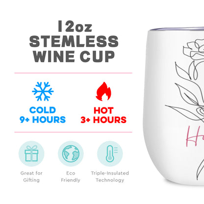 All-Over Print Stemless Wine Tumbler（350ml/12oz）| Stainless steel 304 - Black and white Beautiful Line Art Floral Woman T-shirt