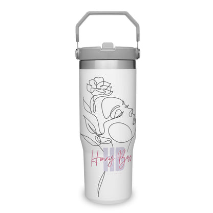 Personalized Portable Tumbler (880ml/30oz) | Stainless Steel 304 - Black and white Beautiful Line Art Floral Woman T-shirt