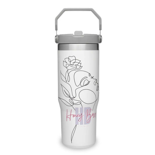 Personalized Portable Tumbler (880ml/30oz) | Stainless Steel 304 - Black and white Beautiful Line Art Floral Woman T-shirt