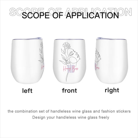 All-Over Print Stemless Wine Tumbler（350ml/12oz）| Stainless steel 304 - Black and white Beautiful Line Art Floral Woman T-shirt